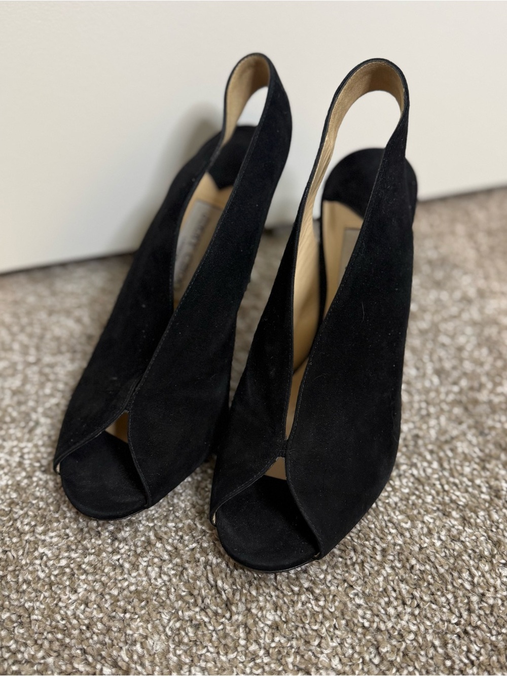 Jimmy Choo Black Suede Open-Toe Slingback Heels